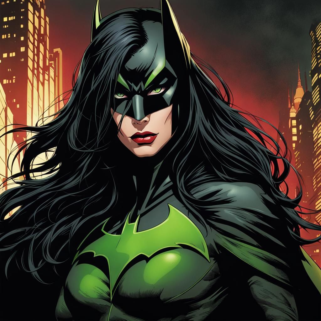 Vampire Batwoman with Fangs and Green Eyes