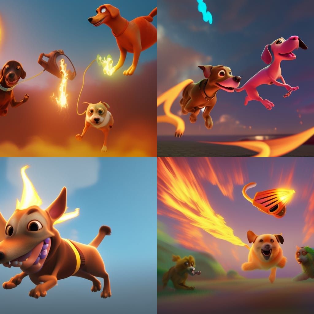 Flying Fire-Breathing Dogs: 3D Digital Art