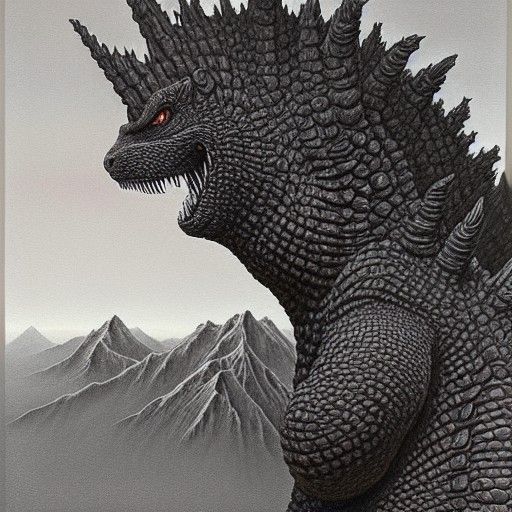 Hyperdetailed Godzilla: A Modern Digital Ink Painting