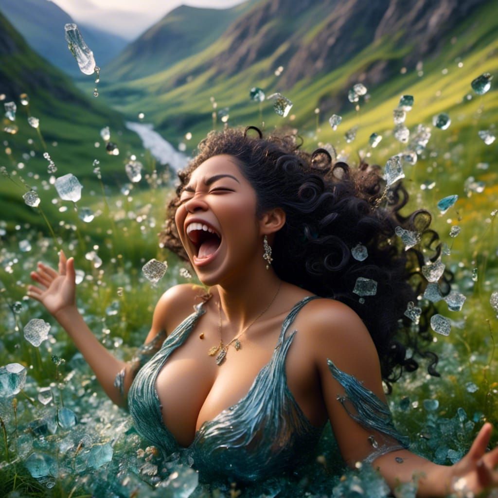 Black Woman Smiling in Agony Amidst Scottish Sunrise