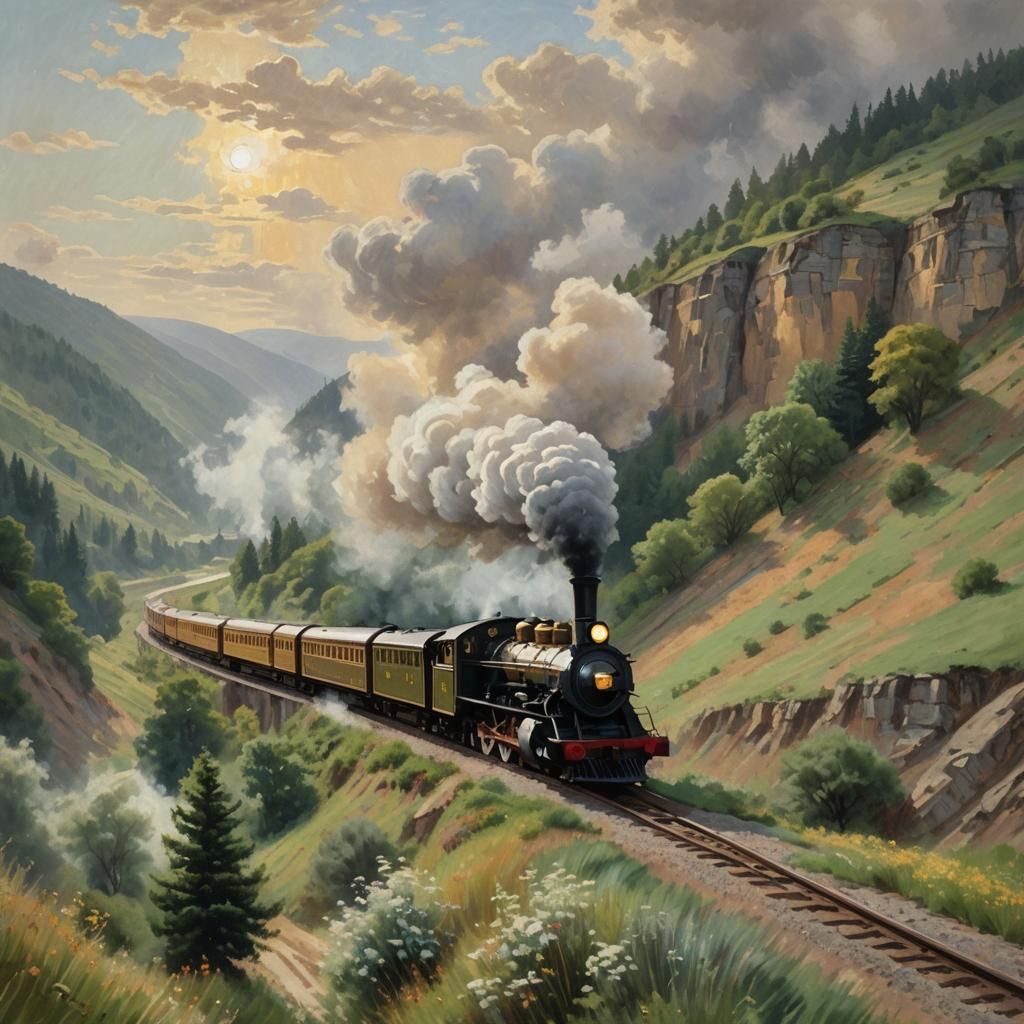 Impressionistic Steam Train in Misty Valley