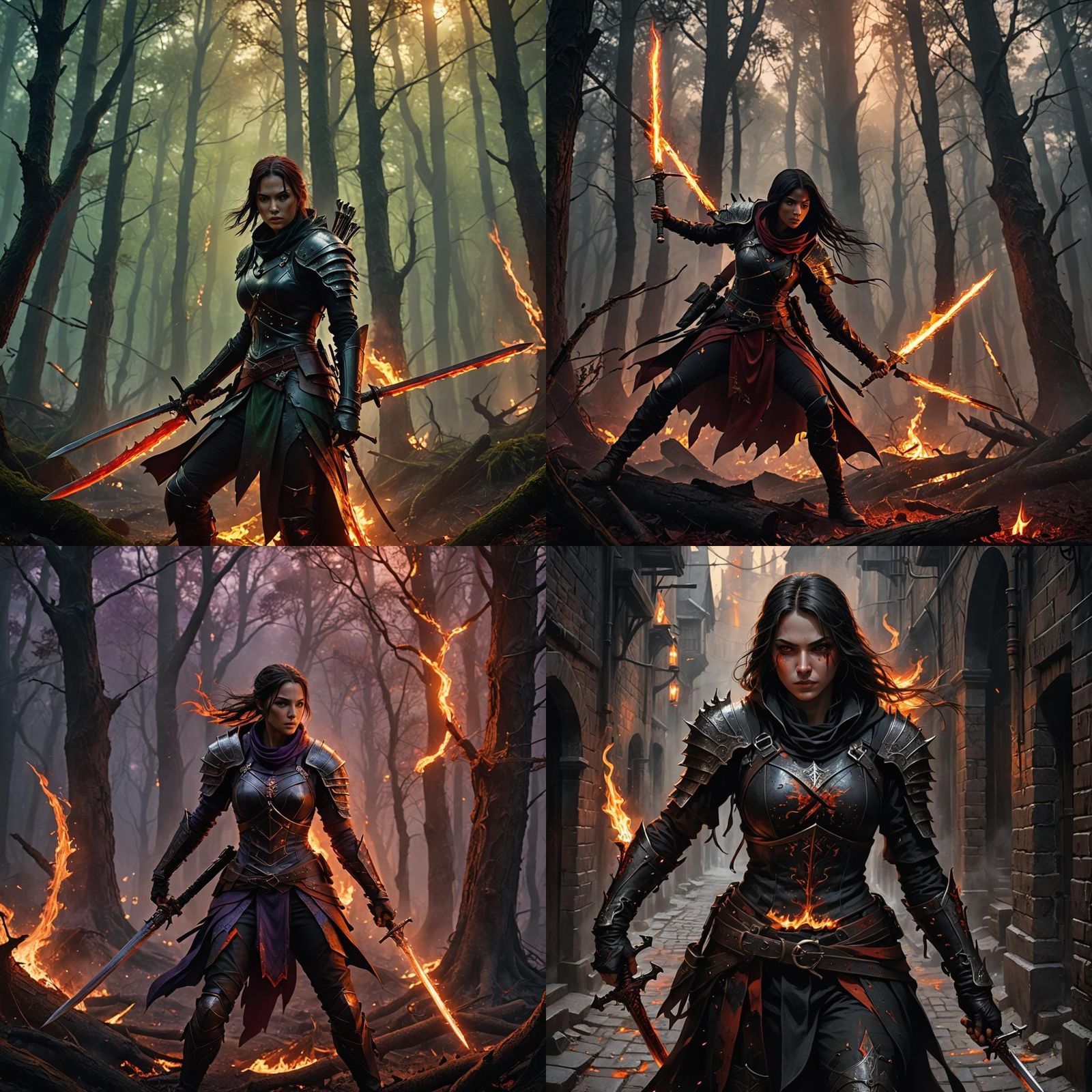 Fantasy Book Cover: Female Assassin with Fiery Swords