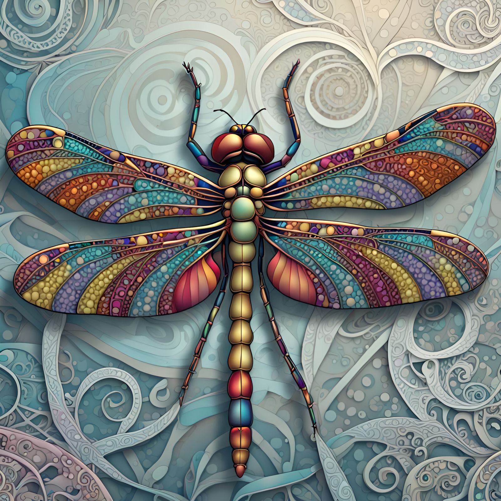 Detailed Zentangle Dragonfly in Digital Line Art
