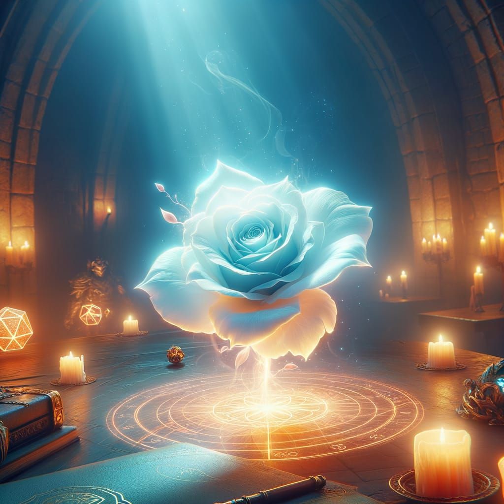 Ethereal Rose Petal Radiating Light in Fantasy Scene