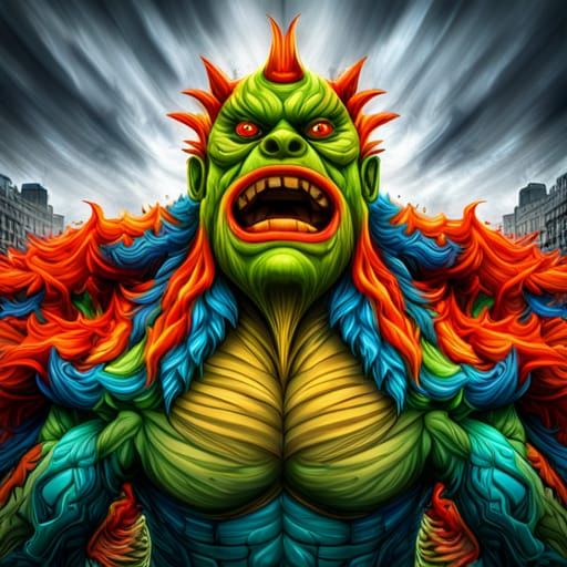 Colorful Monsters Destroying City: Photorealistic End of Wor...