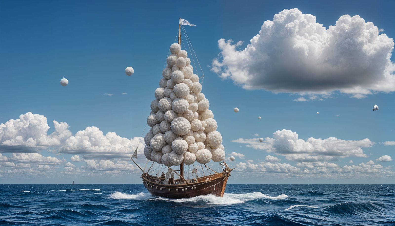 Pom Pom Sailboat Art Installation on Textured Ocean