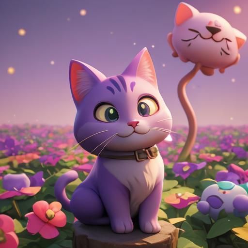 Cute Cat Sniffs Mallow in 3D Digital Art