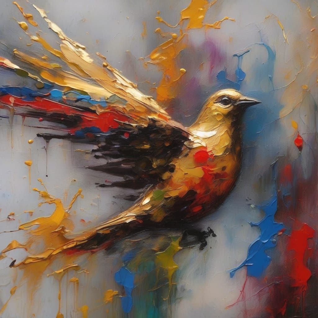 Expressive Bird in Flight, Abstract Expressionist Masterpiec...