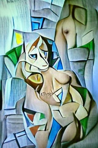 Cubist Nude in Expressionist Modern Art Style