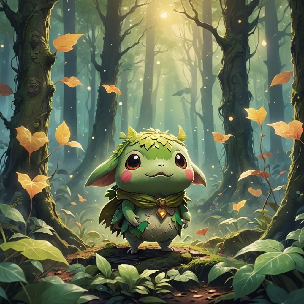 Korok in Misty Forest: Vibrant Anime Art