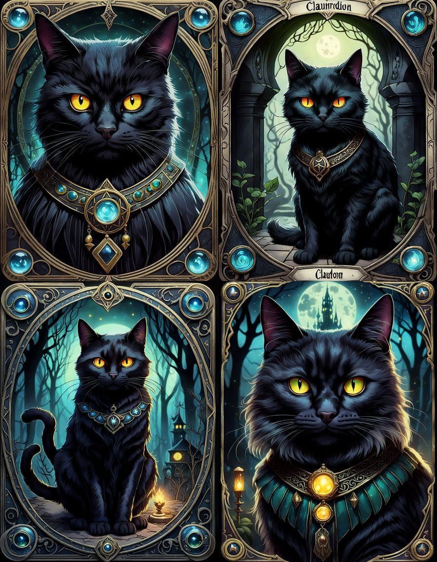 Tarot Card of a Black Cat Familiar