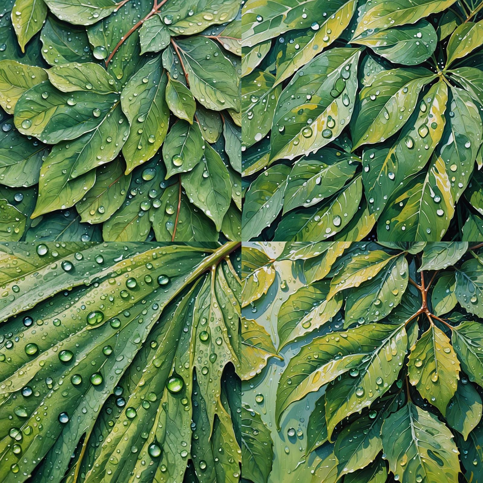 Dew Drops on Leaf in Gouache Watercolor Style
