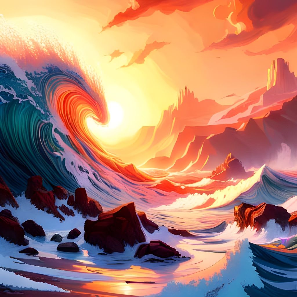 Fractal Ocean Waves Under Starry Night Sky