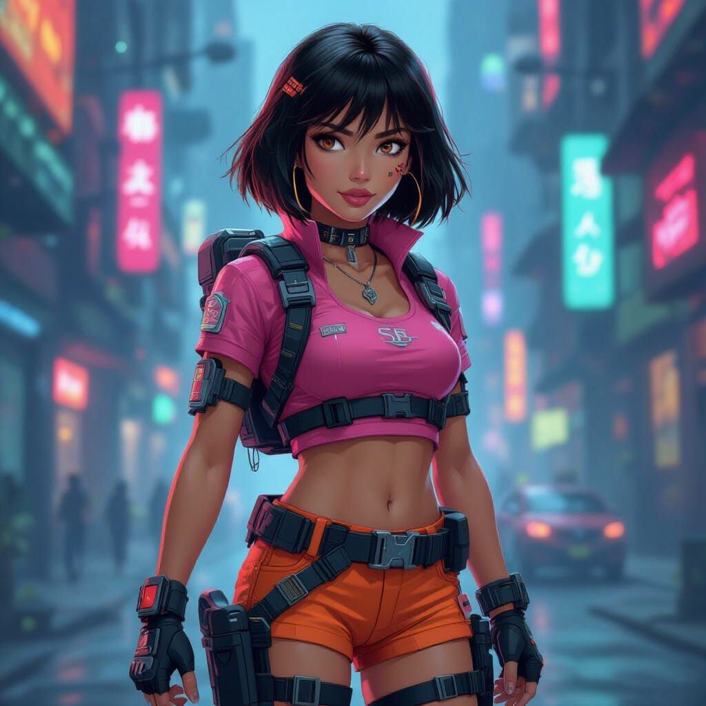 Dora the Explorer as Cyberpunk Hacker in VR