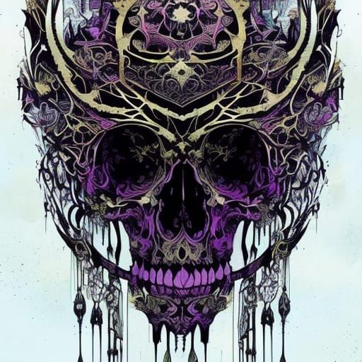Intricate Purple Skull with Black Outlines
