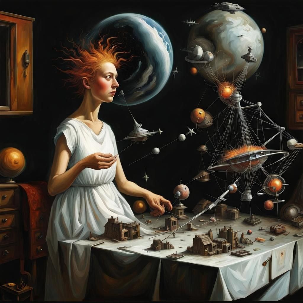 Magical Spaceships Orbiting in Surreal Dreamscape