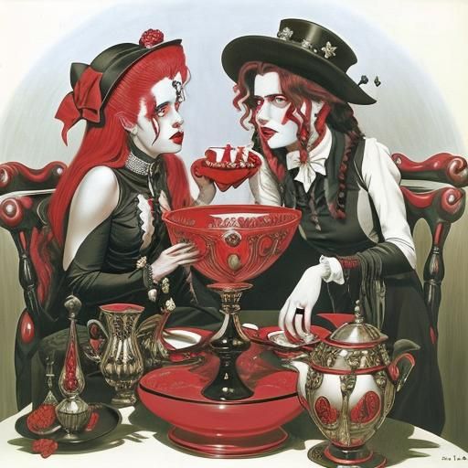 Brooding Vampire in Teacup, Early Photography Style