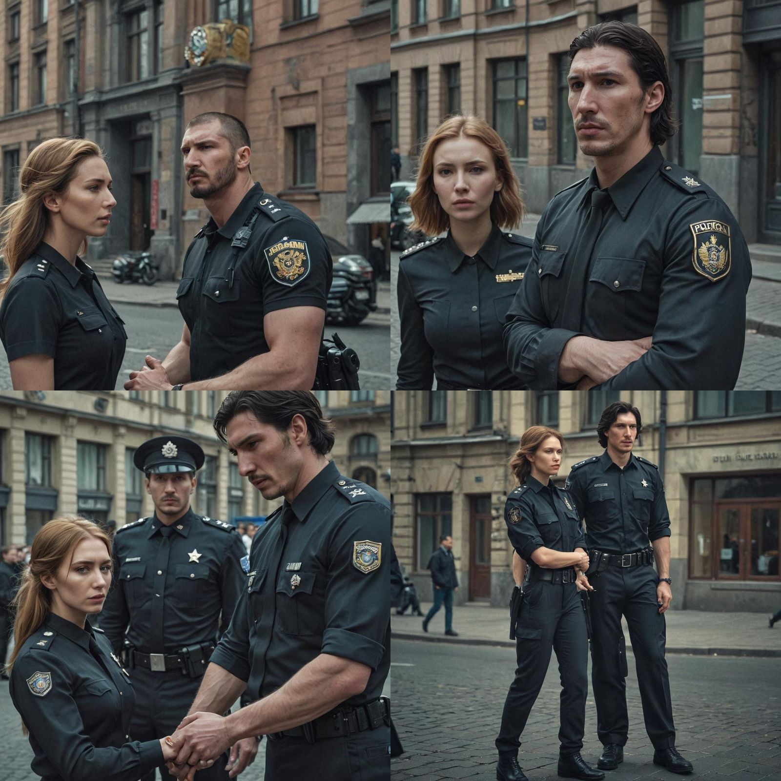 Futuristic Russian Police Officer Slapping Woman: Hyperreali...