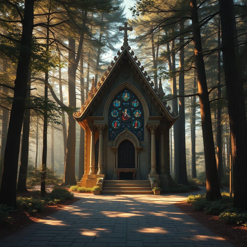 Ornate Chapel in Forest, Atmospheric Lighting