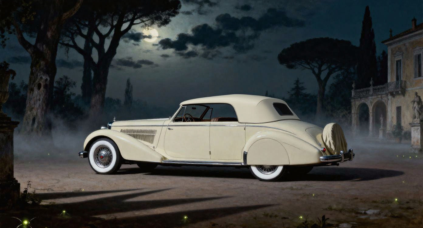 1939 Alfa Romeo Limousine in Foggy Italian Courtyard