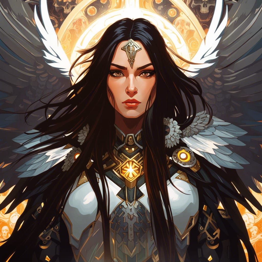 Female Paladin Portrait with Runic Skulls