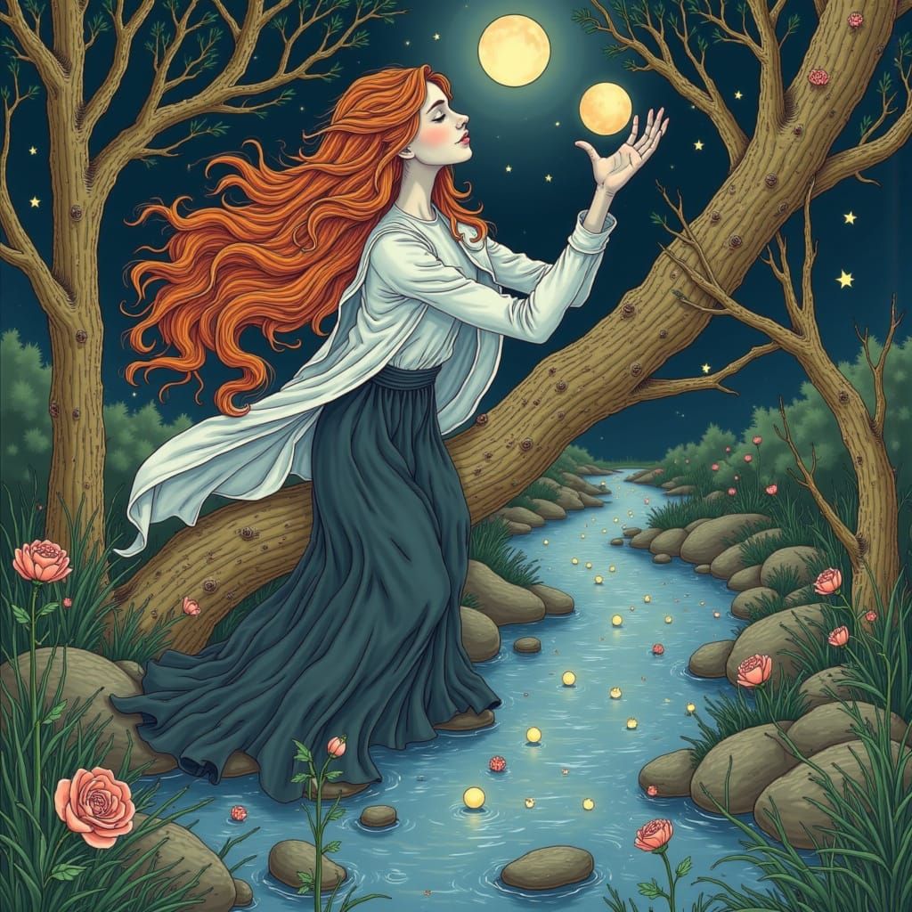 Whimsical Tarot Maiden in Seussian Gothic Style