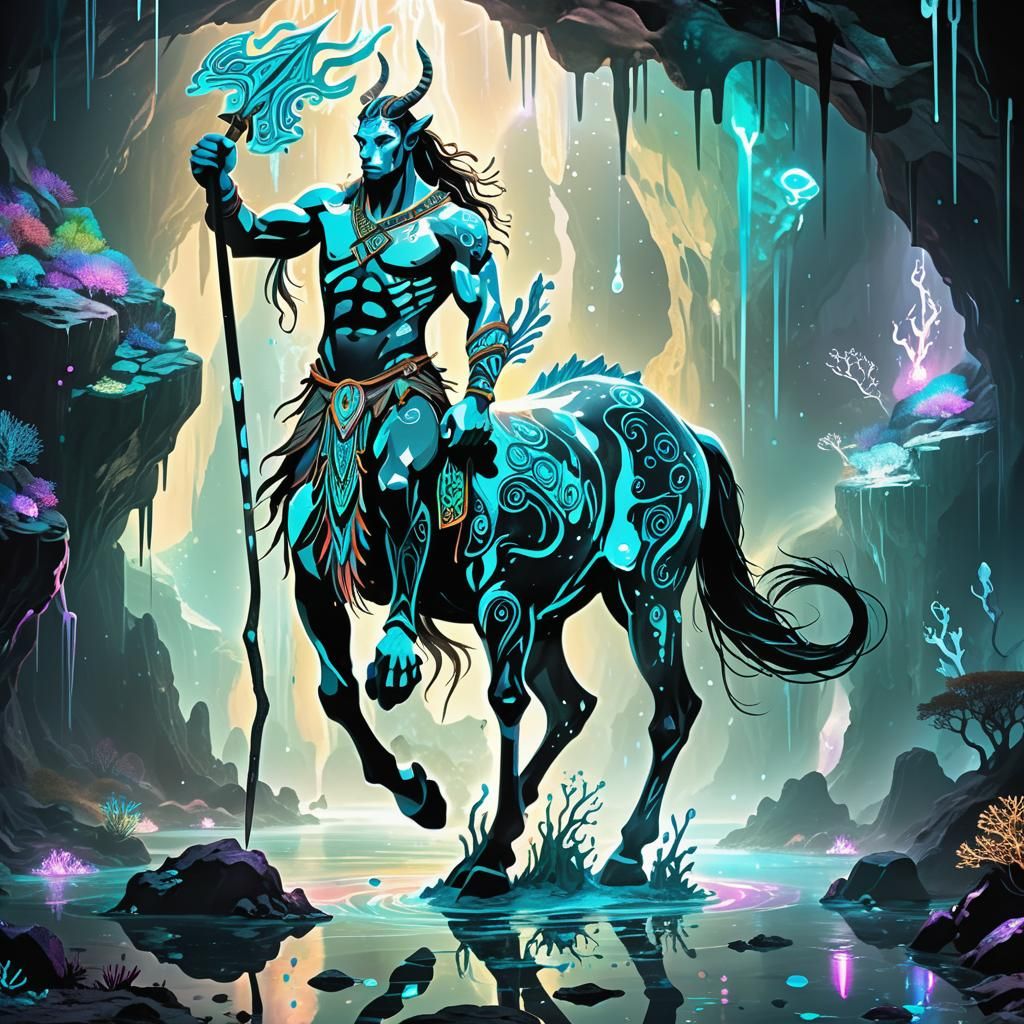 Crystalline Cave Centaur with Water Elementals
