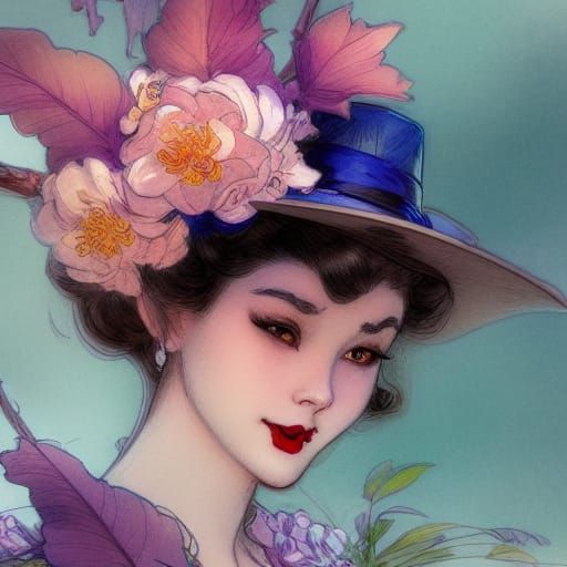 Bat in Floral Hat: Digital Watercolour Illustration