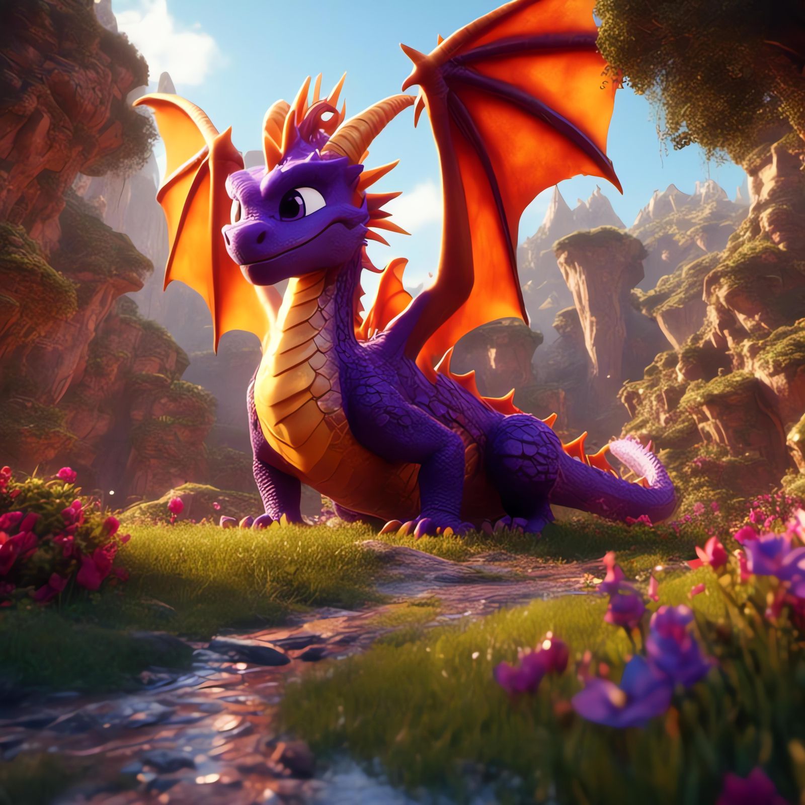 Detailed Matte Painting of Spyro the Dragon