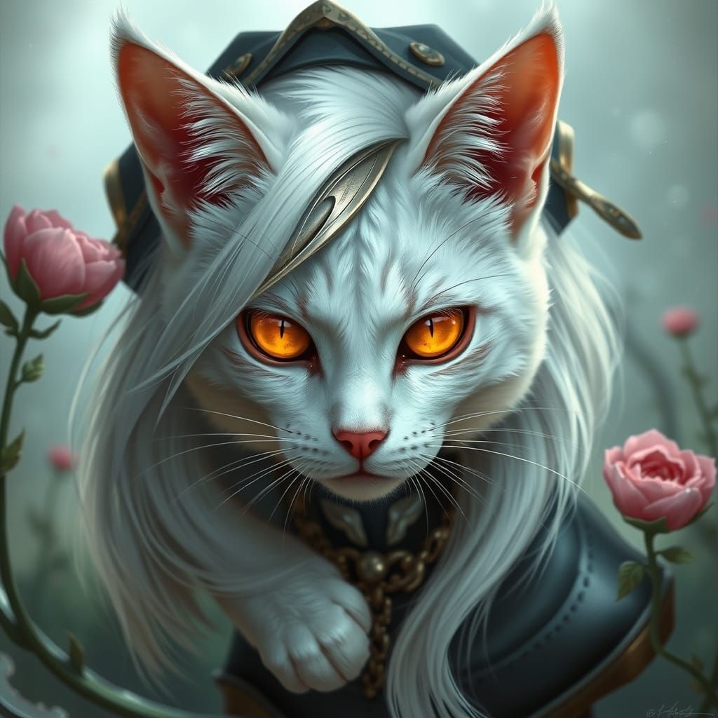 Seductive Girl with Cat, Artgerm Style Portrait