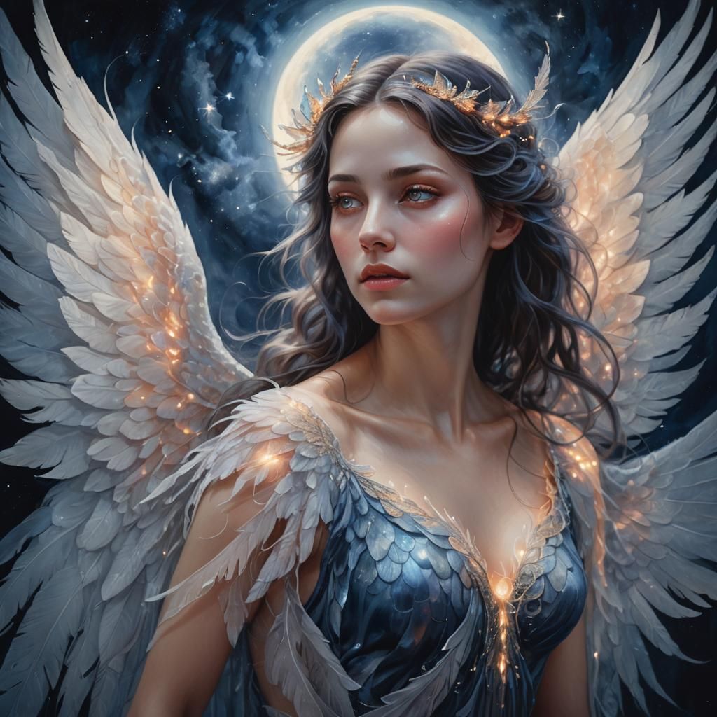 Ethereal Woman's Transformation with Delicate Wings