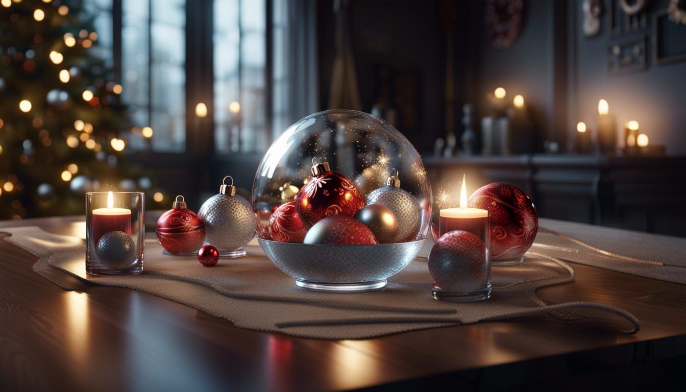 High-Definition 3D Christmas Decoration on Glass Table