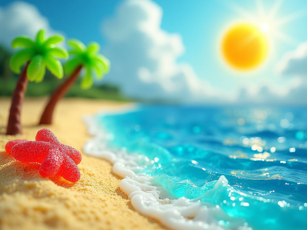 Gummy Candy Beach Landscape: A Sweet Summertime Scene