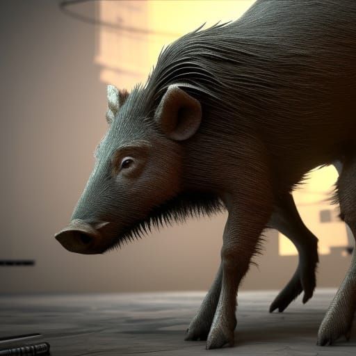 Futuristic Mech Wild Boar in Sci-Fi Style