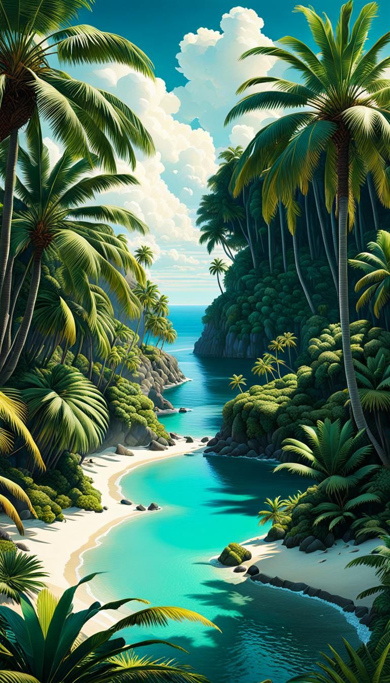 Idyllic Oasis: Detailed Surreal Landscape Collage