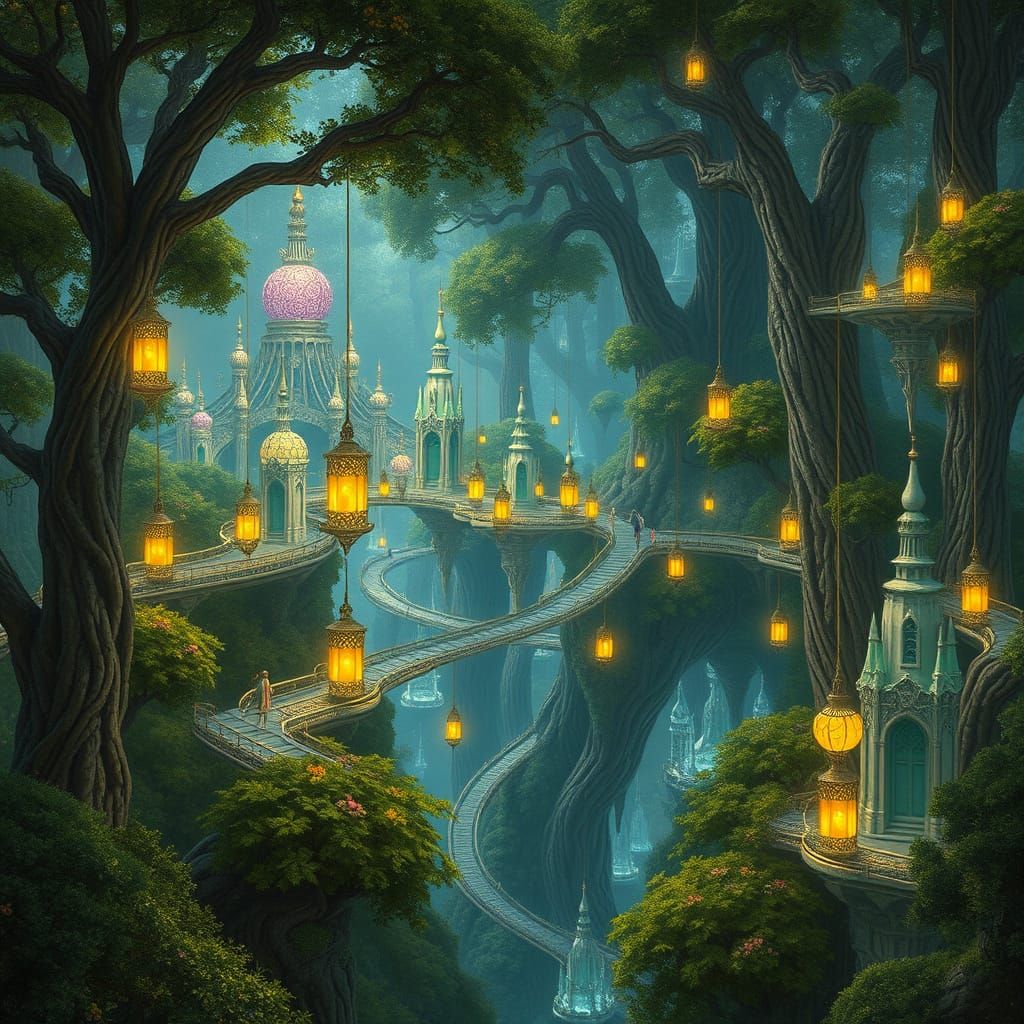 Elven City Treetop Utopia with Silver Bridges
