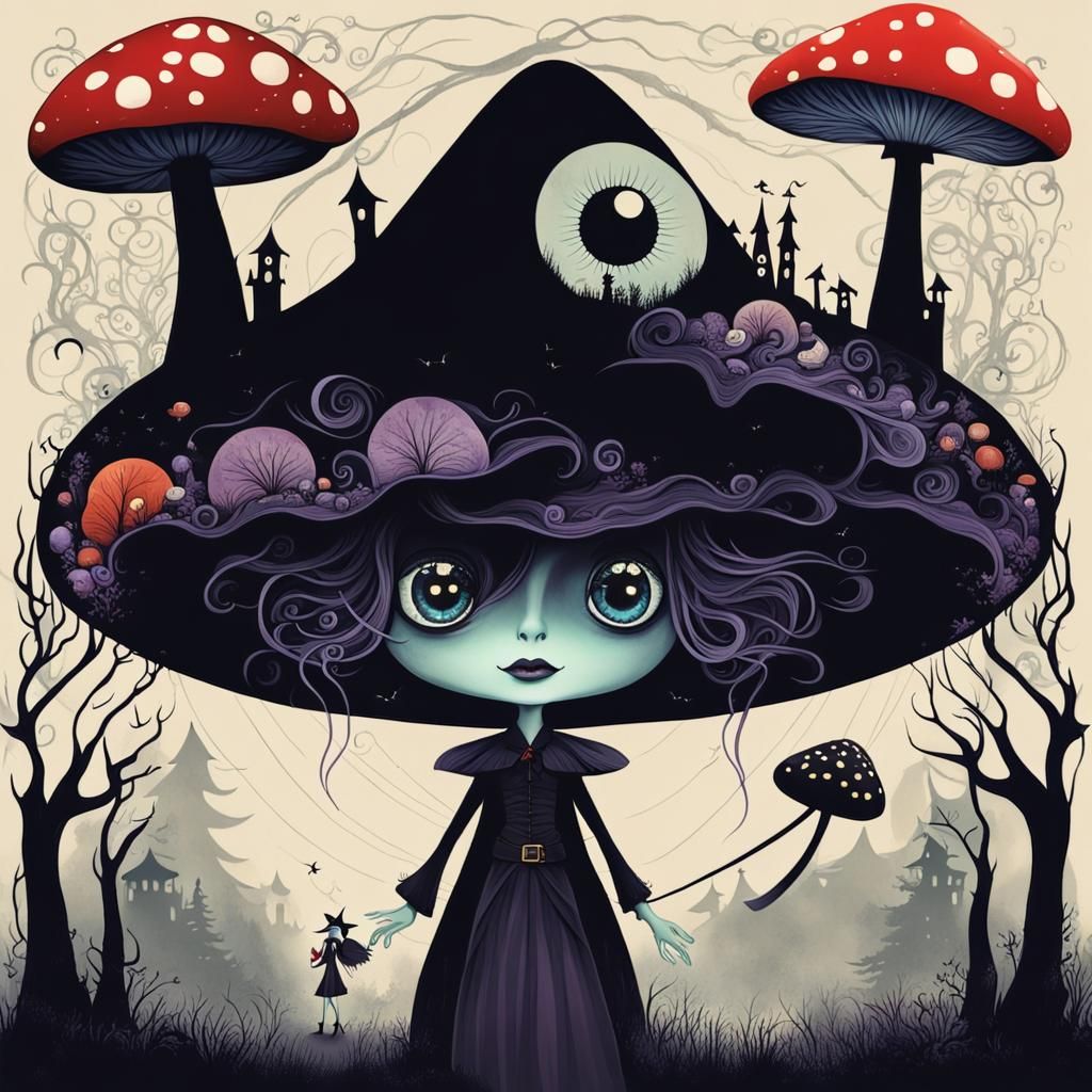 Witch in a Burton-esque Mushroom World