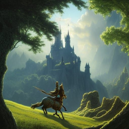 Majestic Castle with Dragon Rider: Hyperrealistic Matte Art