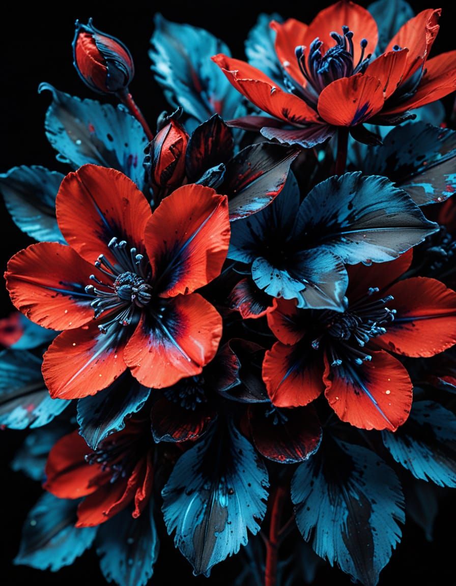 Abstract Flowers in Vibrant Ink Style