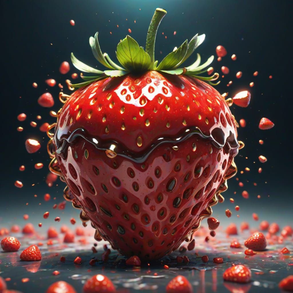 Surreal Strawberry Grenade Explosion in Vibrant Digital Art