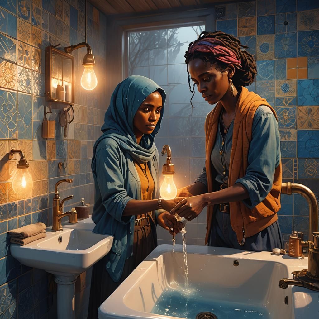 Somali Woman in Mystical Scandinavian Bathroom