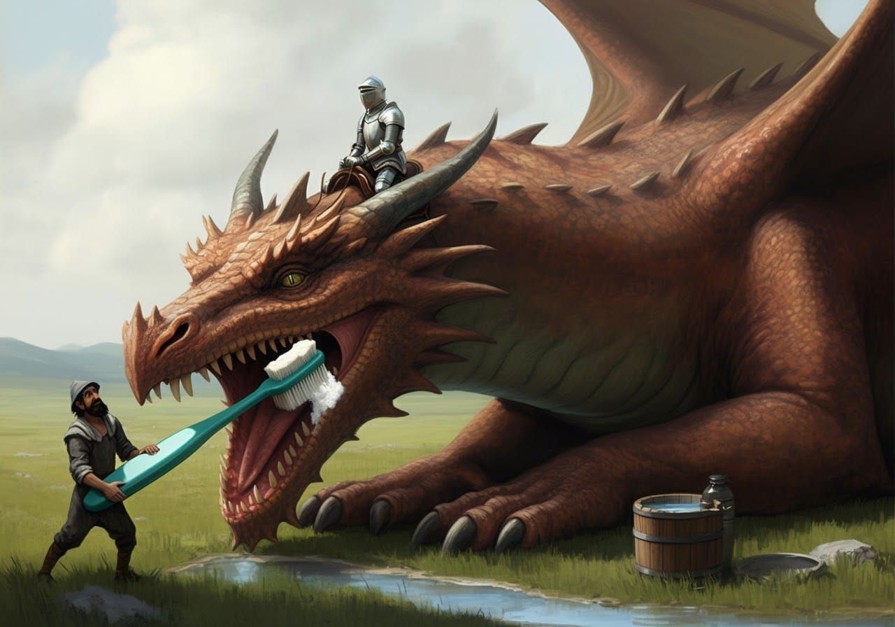Knight and Dragon Dental Hygiene Fantasy Scene