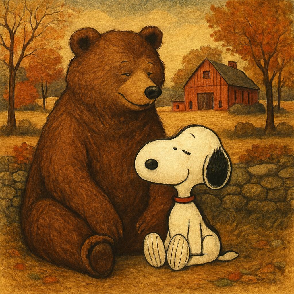 Bear and Snoopy in Folk Art Style