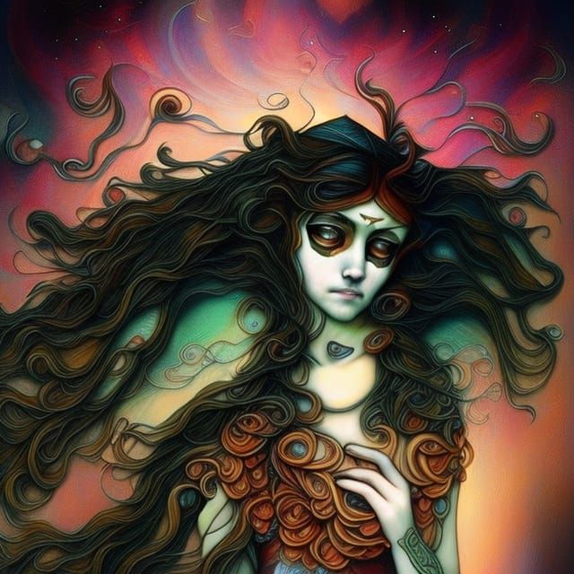 Fantasy Girl with Red Hair in Art Nouveau Style