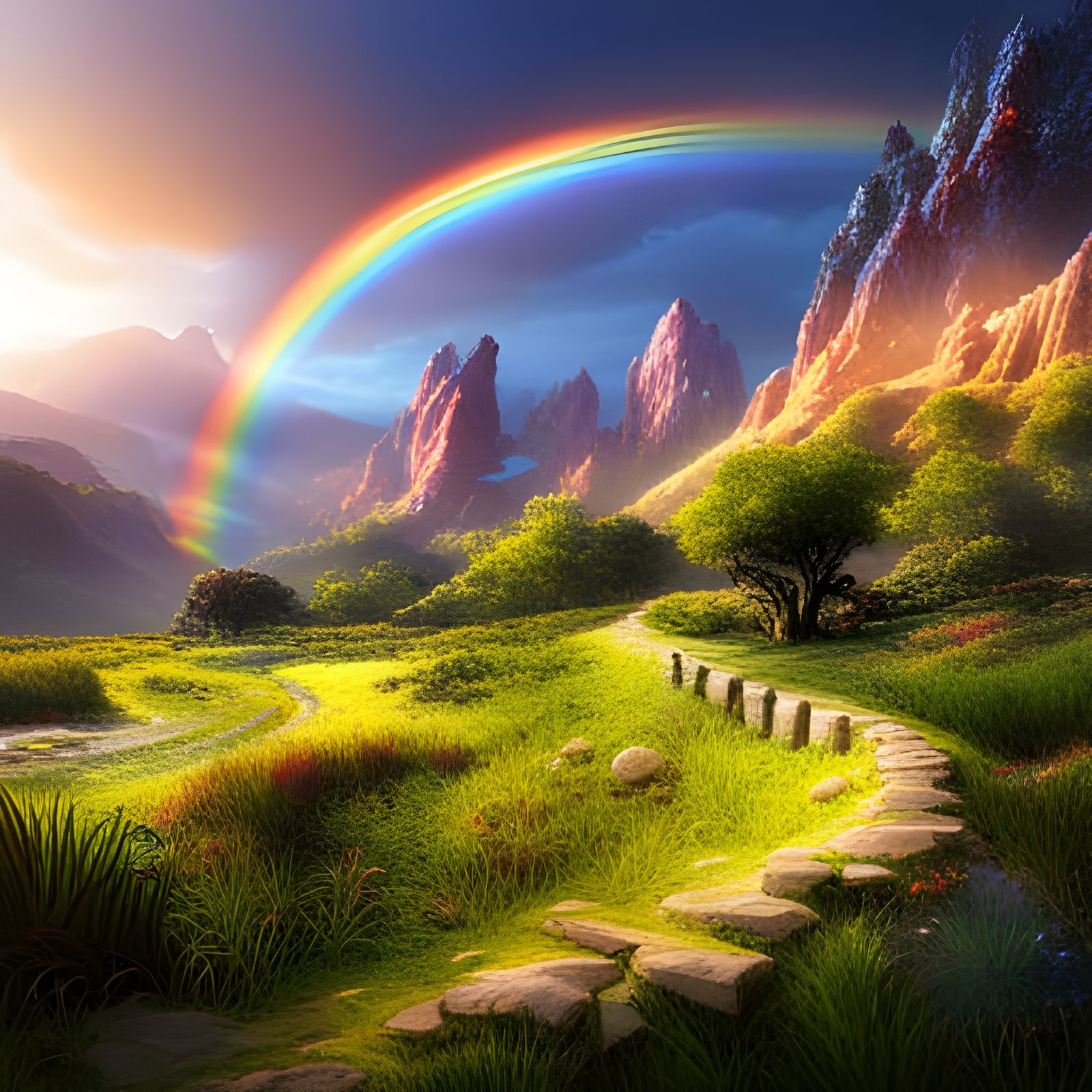 Rainbow Bow and Arrow: Detailed Matte Painting
