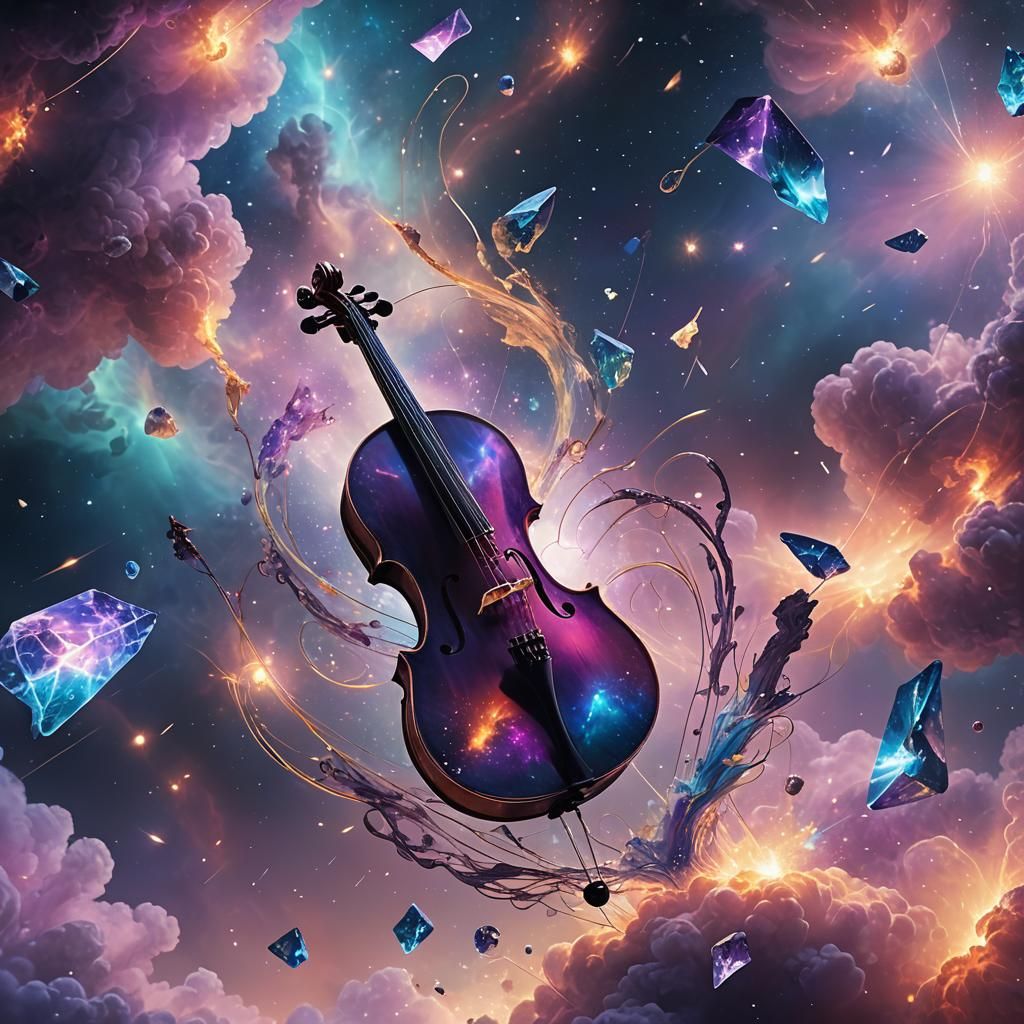 Glass Cello in Nebula: Digital Matte Painting