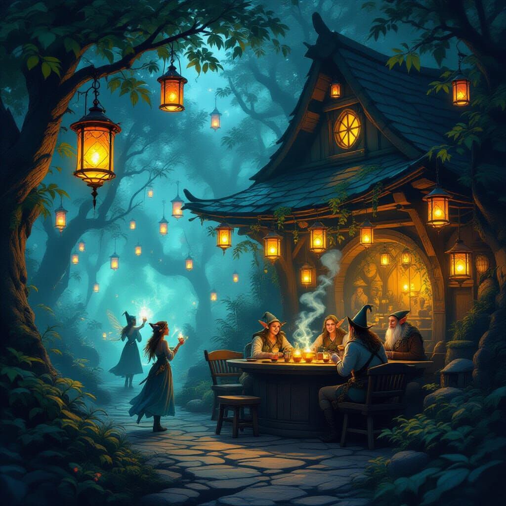 Enchanted Forest Tavern With Fairies and Elves