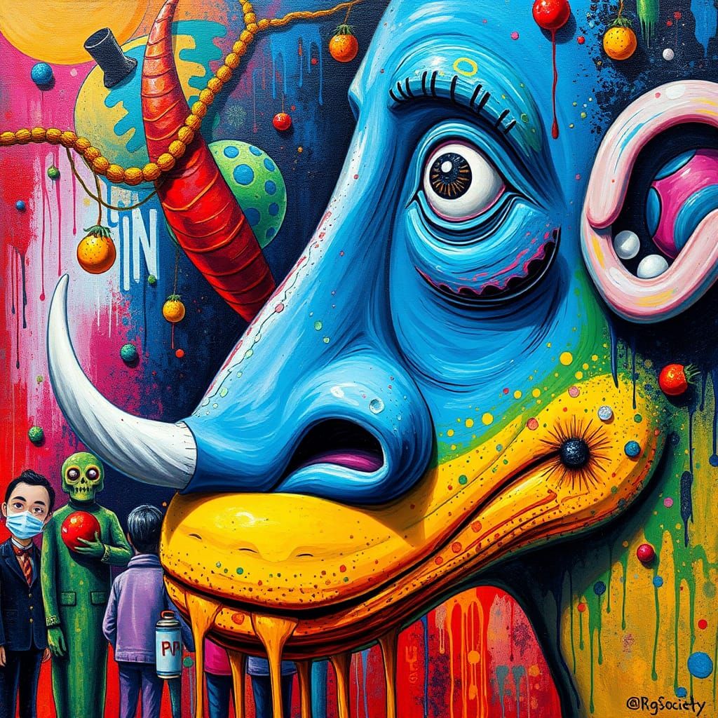 Surreal Allergen March in Psychedelic Graffiti Style