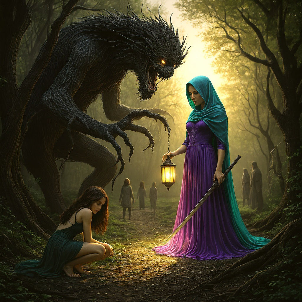 Horrific Shadow Monster in Painterly Chiaroscuro Scene