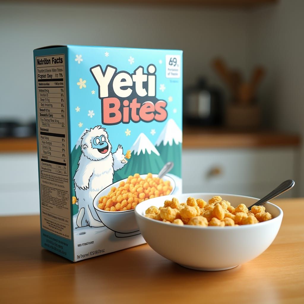 Yeti Bites Breakfast Cereal in a Cozy Kitchen Setting